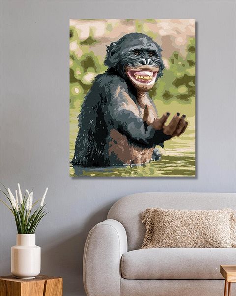 Maľovanie podľa čísel Šťastný šimpanz, 40 × 50 cm, bez rámu a bez napnutia plátna ...