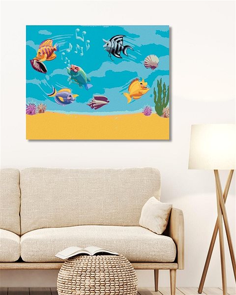 Maľovanie podľa čísel Tancujúce a spievajúce rybičky (Sue Ellen Brown), 80 × 100 cm, bez rámu a bez napnutia plátna ...