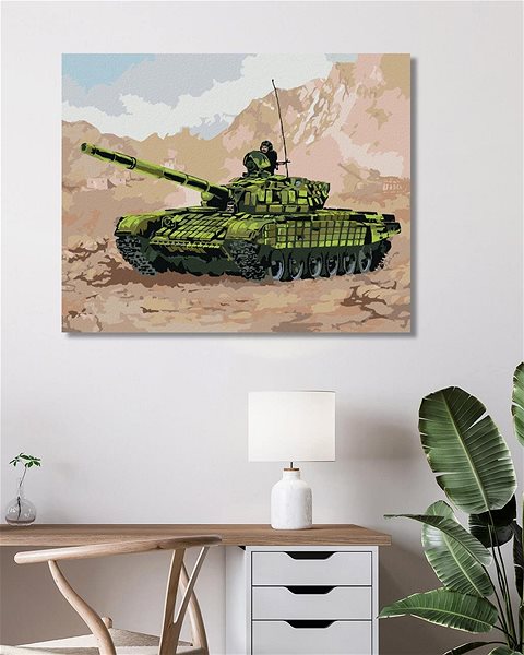 Maľovanie podľa čísel Tank vo vojne v horách, 40 × 50 cm, bez rámu a bez napnutia plátna ...
