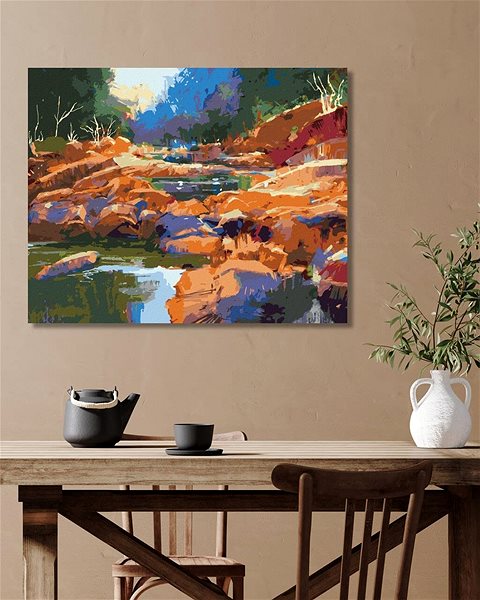 Maľovanie podľa čísel Tečúca rieka medzi kameňmi v lese, 80 × 100 cm, bez rámu a bez napnutia plátna ...