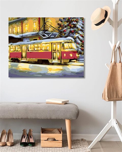 Malování podle čísel Tramvaj s vánočním stromem, 40×50 cm, bez rámu a bez vypnutí plátna ...