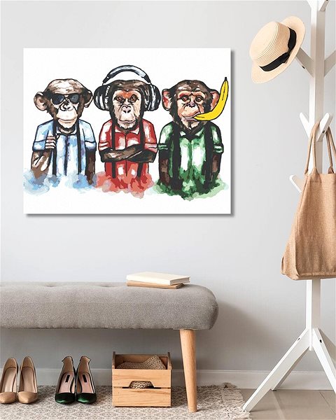 Maľovanie podľa čísel Tri opice, 40 × 50 cm, vypnuté plátno na rám ...