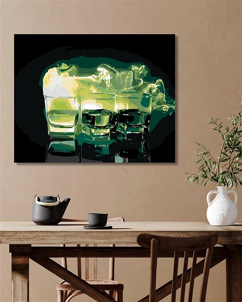 Maľovanie podľa čísel Tri poháre zeleného absinthu, 40×50 cm, vypnuté plátno na rám ...