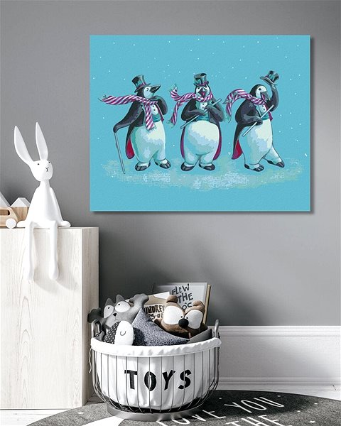 Maľovanie podľa čísel Tri tučniaky s klobúkmi (Sue Ellen Brown), 40×50 cm, bez rámu a bez vypnutia plátna ...
