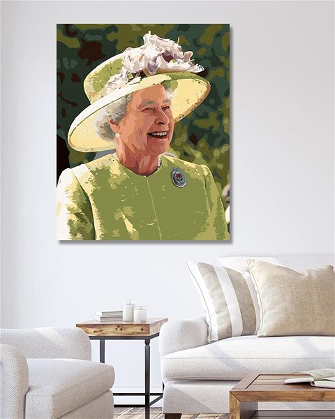 Maľovanie podľa čísel Usmievajúca kráľovná Alžbeta II., 40×50 cm, bez rámu a bez vypnutia plátna ...