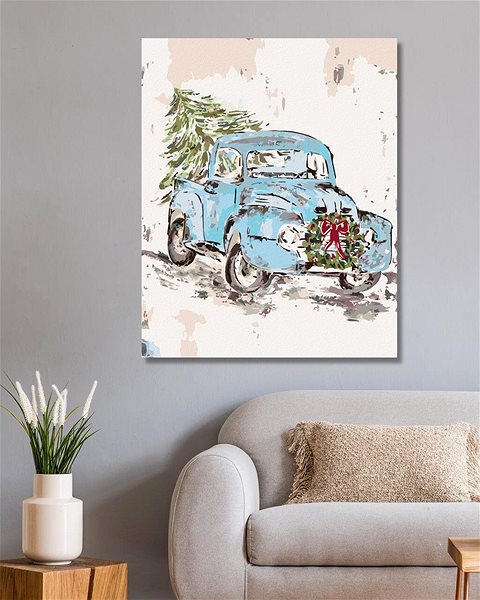 Maľovanie podľa čísel Vianočné auto (Haley Bush), 40 × 50 cm, bez rámu a bez napnutia plátna ...