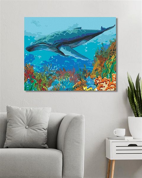 Maľovanie podľa čísel Veľryba a koralový útes, 40×50 cm, bez rámu a bez vypnutia plátna ...