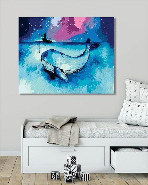 Maľovanie podľa čísel Veľryba a rybár na loďke, 80 × 100 cm, plátno napnuté na rám ...