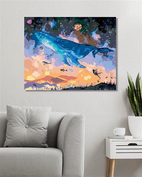 Maľovanie podľa čísel Veľryba potápajúca sa do fantasy vesmíru, 80 × 100 cm, plátno napnuté na rám ...