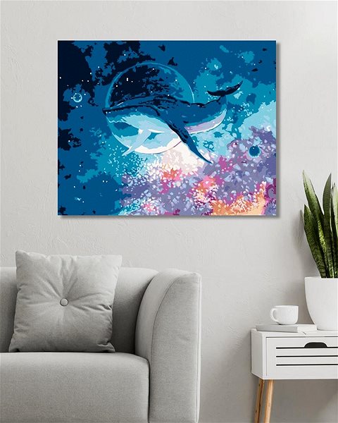 Maľovanie podľa čísel Veľryba potápajúca sa vo vesmíre, 40×50 cm, vypnuté plátno na rám ...