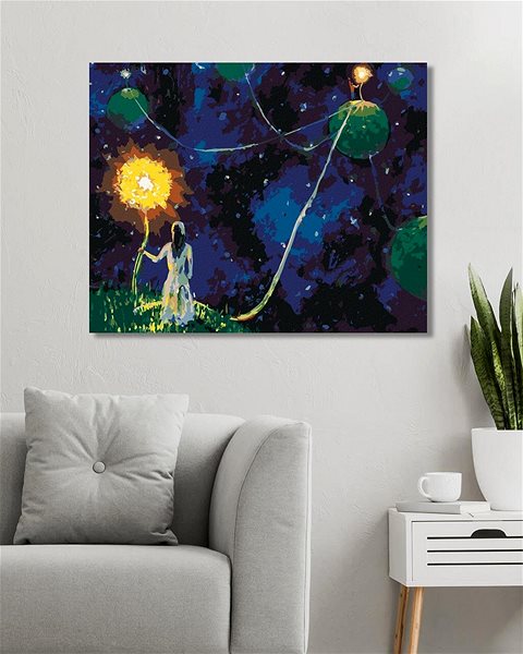 Malování podle čísel Vesmírné propojení planet, 80×100 cm, vypnuté plátno na rám ...