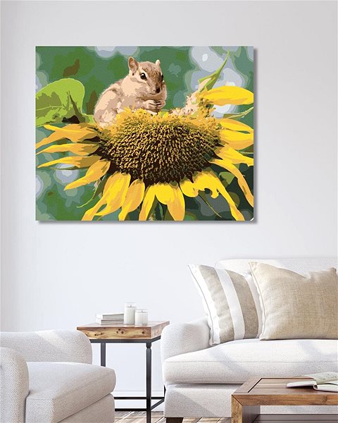 Maľovanie podľa čísel Veverička pri slnečnici, 80 × 100 cm, bez rámu a bez napnutia plátna ...