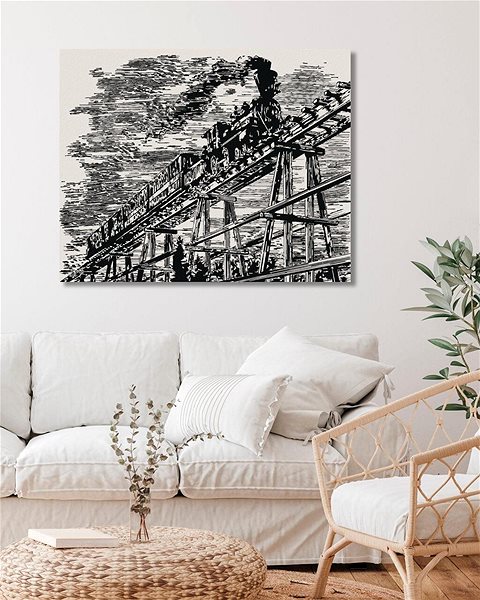 Maľovanie podľa čísel Vlak na starom drevenom moste, 40×50 cm, vypnuté plátno na rám ...