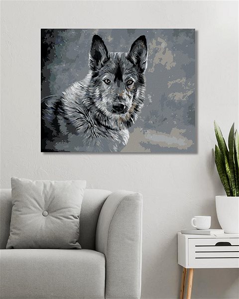 Maľovanie podľa čísel Vlk na sivom pozadí, 40×50 cm, vypnuté plátno na rám ...