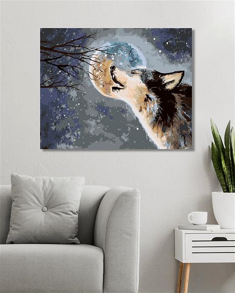 Maľovanie podľa čísel Vlk vyjúci na mesiac, 80 × 100 cm, plátno napnuté na rám ...