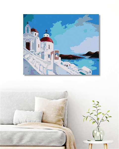 Maľovanie podľa čísel Výhľad na more z gréckeho ostrova, 40 × 50 cm, vypnuté plátno na rám ...