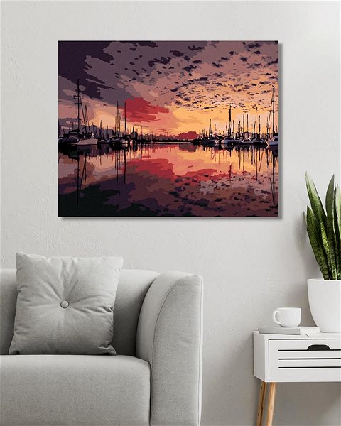 Maľovanie podľa čísel Východ slnka nad prístavom, 80 × 100 cm, bez rámu a bez napnutia plátna ...