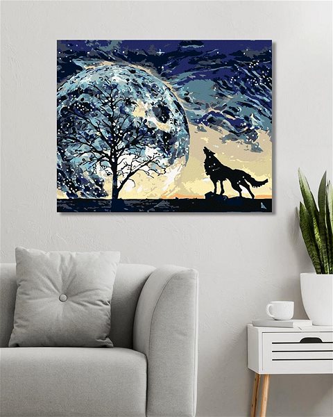 Maľovanie podľa čísel Vytie vlka na planétu, 40 × 50 cm, bez rámu a bez vypnutia plátna ...