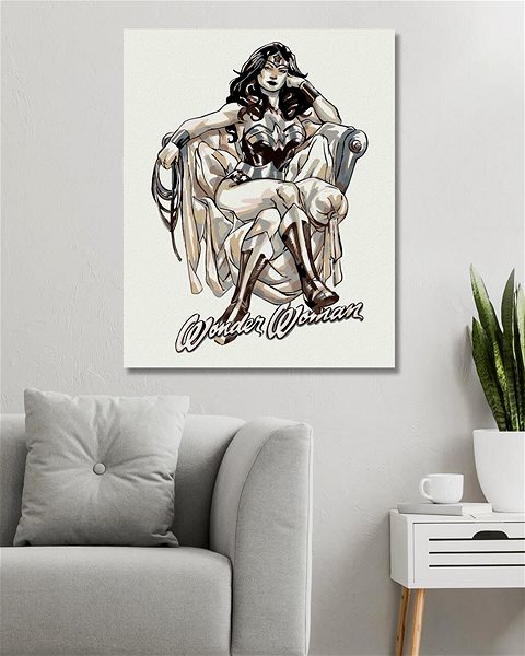 Maľovanie podľa čísel Wonder Woman čiernobiely plagát, 40 × 50 cm, vypnuté plátno na rám ...