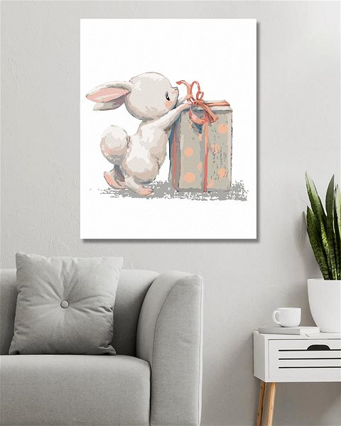 Maľovanie podľa čísel Zajac s narodeninovým darčekom, 40×50 cm, bez rámu a bez vypnutia plátna ...
