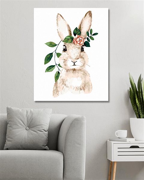 Maľovanie podľa čísel Zajac s ružou, 40×50 cm, vypnuté plátno na rám ...