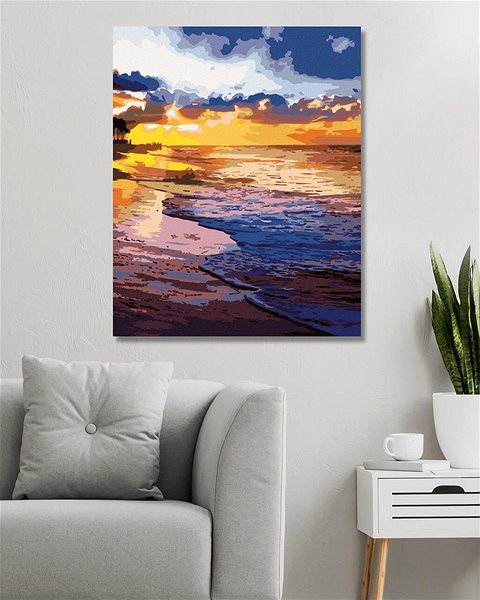 Maľovanie podľa čísel Západ slnka na brehu pláže, 80 × 100 cm, bez rámu a bez napnutia plátna ...