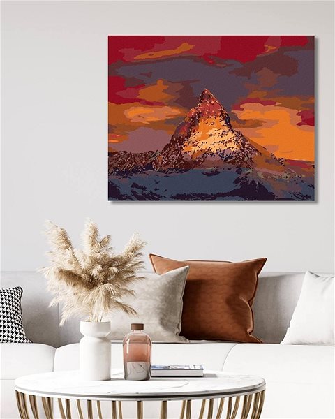 Maľovanie podľa čísel Západ slnka na horách, 40×50 cm, vypnuté plátno na rám ...