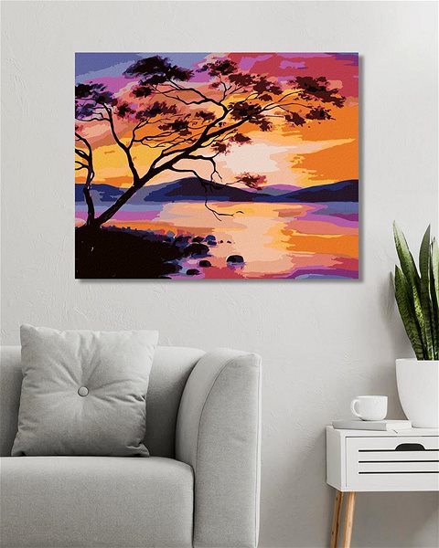 Maľovanie podľa čísel Západ slnka na jazere, 40×50 cm, bez rámu a bez vypnutia plátna ...
