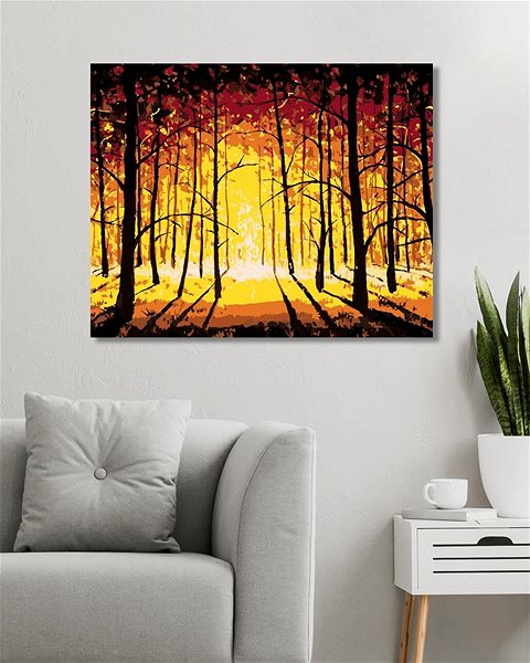 Maľovanie podľa čísel Západ slnka v jesennom lese, 40×50 cm, bez rámu a bez vypnutia plátna ...