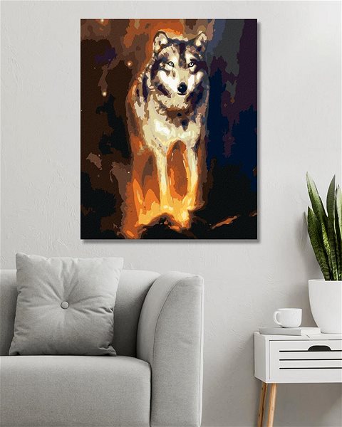 Maľovanie podľa čísel Žiariaci vlk vo vesmíre, 40×50 cm, bez rámu a bez vypnutia plátna ...