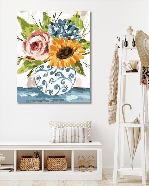 Maľovanie podľa čísel Zátišie kvetiny vo váze (Haley Bush), 40×50 cm, vypnuté plátno na rám ...