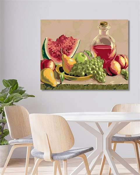 Maľovanie podľa čísel Zátišie s broskyňami, hroznom a melónom, 40×50 cm, bez rámu a bez vypnutia plátna ...