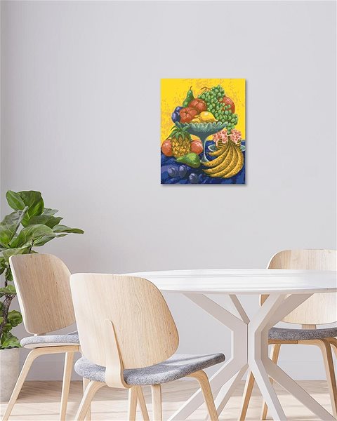 Maľovanie podľa čísel Zátišie s ovocím na žlto-modrom pozadí, 80 × 100 cm, plátno napnuté na rám ...