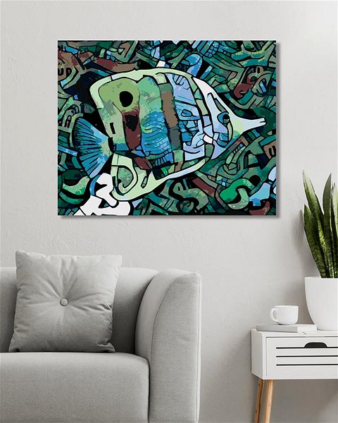 Maľovanie podľa čísel Zelená abstraktná ryba, 80 × 100 cm, bez rámu a bez napnutia plátna ...
