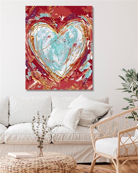 Maľovanie podľa čísel Zelené srdce na červenom pozadí (Haley Bush), 40×50 cm, bez rámu a bez vypnutia plátna ...