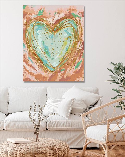 Maľovanie podľa čísel Zelené srdce na ružovom pozadí (Haley Bush), 40×50 cm, bez rámu a bez vypnutia plátna ...