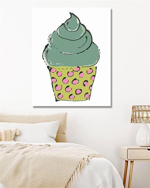 Maľovanie podľa čísel Zelený cupcake (Haley Bush), 80 × 100 cm, bez rámu a bez napnutia plátna ...