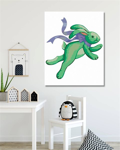 Maľovanie podľa čísel Zelený plyšový zajačik (Sue Ellen Brown), 40×50 cm, bez rámu a bez vypnutia plátna ...