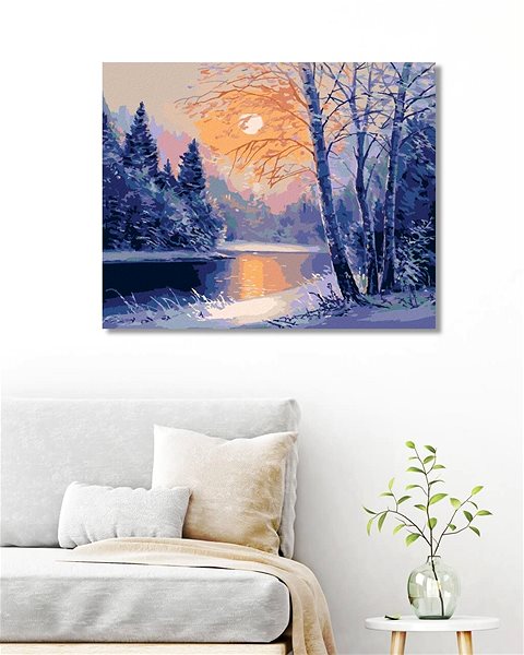 Maľovanie podľa čísel Zimná rieka a holé stromy, 80 × 100 cm, plátno napnuté na rám ...