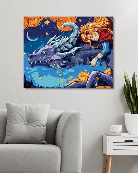 Maľovanie podľa čísel Zlatovláska spiaca na drakovi, 40×50 cm, bez rámu a bez vypnutia plátna ...