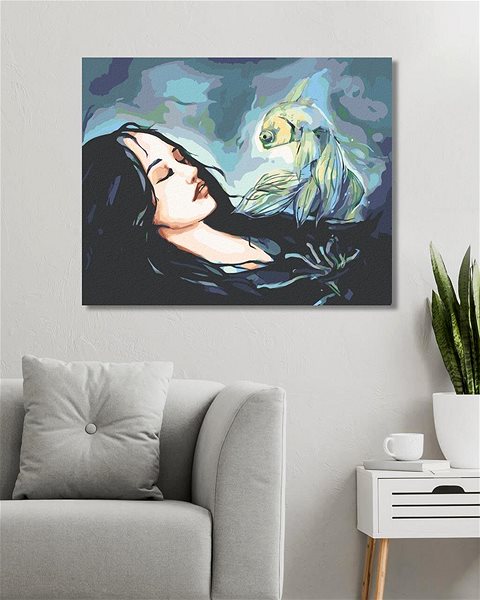Maľovanie podľa čísel Žena a rybka, 40×50 cm, vypnuté plátno na rám ...