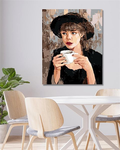 Maľovanie podľa čísel Žena s kávou, 80 × 100 cm, bez rámu a bez napnutia plátna ...