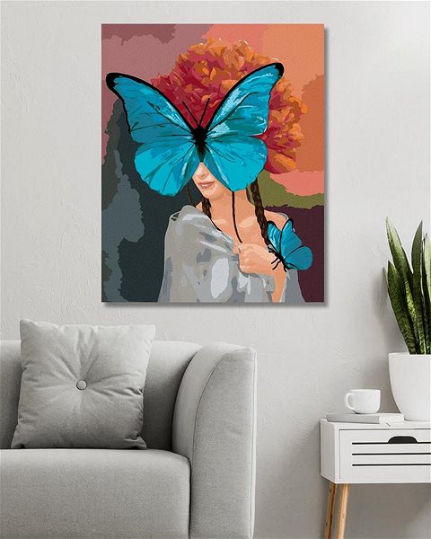 Maľovanie podľa čísel Žena s motýľmi a pivonkami, 80 × 100 cm, bez rámu a bez napnutia plátna ...