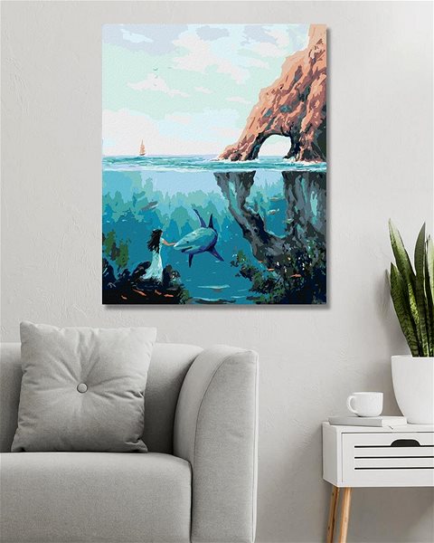 Maľovanie podľa čísel Žena so žralokom pod vodou, 40×50 cm, bez rámu a bez vypnutia plátna ...