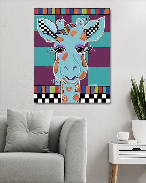 Maľovanie podľa čísel Žirafa na farebnom pozadí (Jonna James), 80×100 cm, bez rámu a bez vypnutia plátna ...