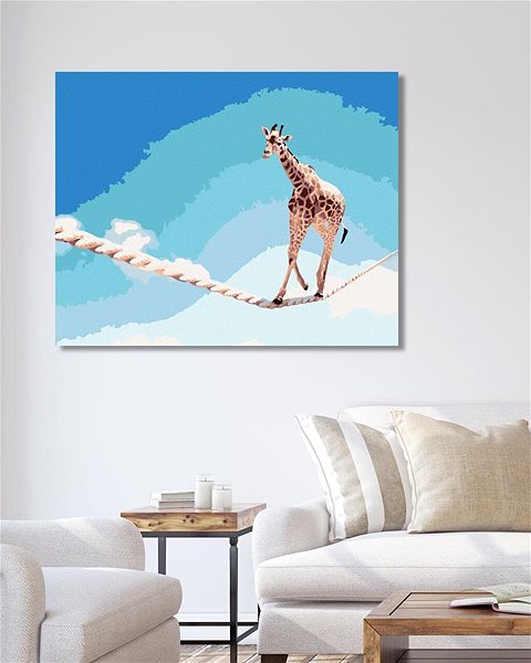Malování podle čísel Žirafa na laně, 40×50 cm, bez rámu a bez vypnutí plátna ...