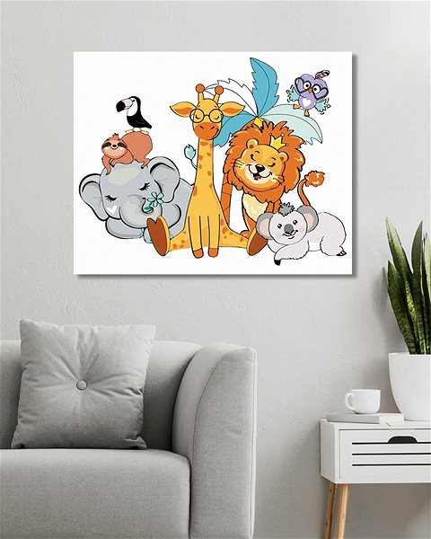 Maľovanie podľa čísel Žirafa, slon, lev, koala, tukan a ďalšie zvieratká, 40×50 cm, vypnuté plátno na rám ...