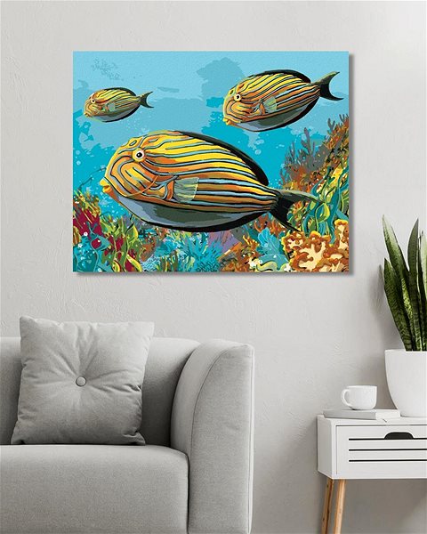 Maľovanie podľa čísel Žlté rybky, 80 × 100 cm, bez rámu a bez napnutia plátna ...