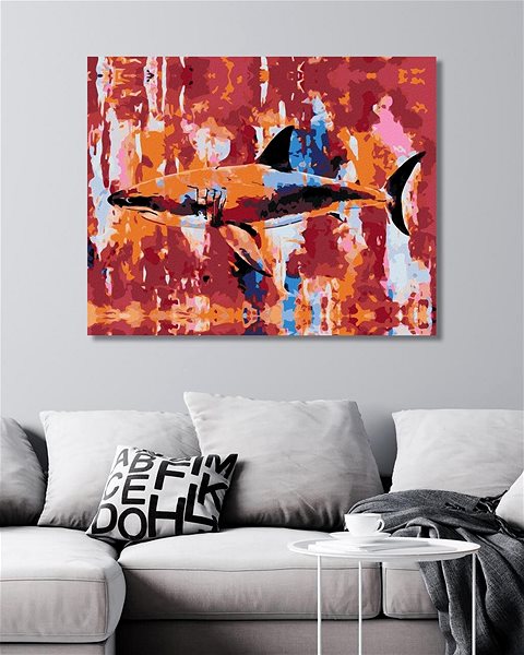 Maľovanie podľa čísel Žralok na abstraktnom pozadí, 40×50 cm, bez rámu a bez vypnutia plátna ...