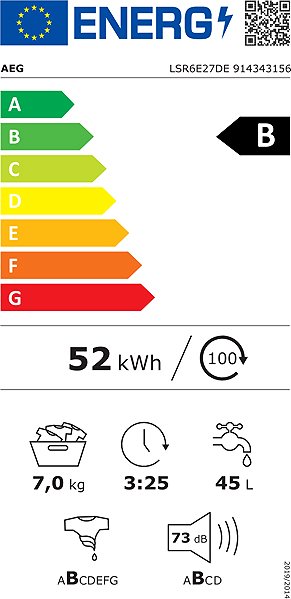 Narrow Washing Machine AEG LSR6E27DE Energy label